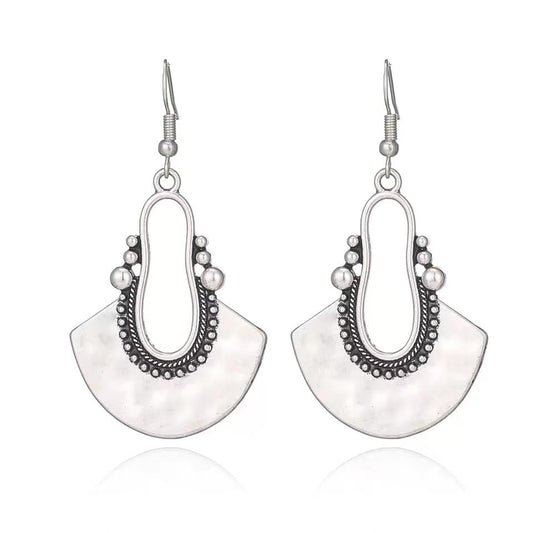 Silver Dangle Earrings For Women Trendy,Boho Cute Drop Western Earings,Vintage Gothic Ethnic Statement Beach Vacation Long Earrings with Leaf Teardrop Turquoise Crystal Tassels,Fashion Jewelry Birthday Gift. - color: A1) Silver Fan Shaped
