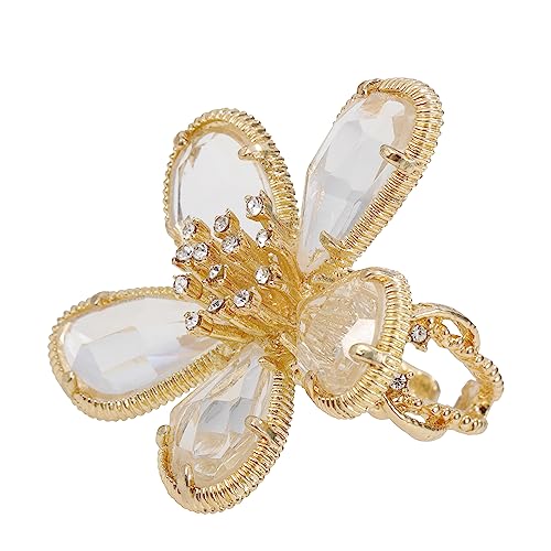 Large Flower Crystal Ring, Crystal Petal Ring, Size Adjustable, Fashion Ladies Must - color: Transparent