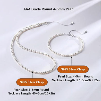 White Genuine Freshwater Cultured Pearl Necklace For Women And Men | Full Sizes from 3mm to 14mm Freshwater Pearls, AAA Grade & Above, A Love Gift Choice For Anniversaries And Birthdays - size: 4-5mm Pearl Set