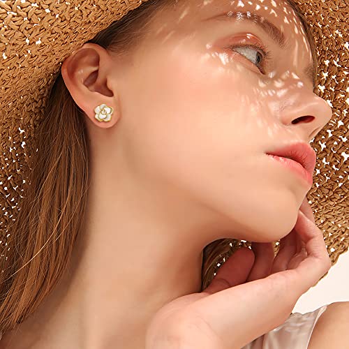 EleQueen Rose Flower Necklace Earrings Bracelet Set for Women - color: 06_White