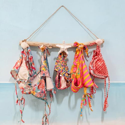 Novabright 16 Inch Bikini Hanger for Wall Seashell Bikini Rack Wall Mounted Swimsuit Organizer with Seashell Accents Coastal Swimwear Storage Rack for Beach Bathrooms Closets Vacation Homes - style: Tropical Ocean
