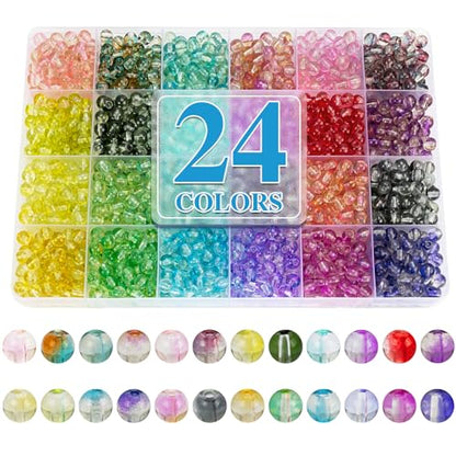 XSEINO 24 Colors 1200PCS Transparent Gradient Glass Beads Kit 6mm DIY Craft Glass Beads, Fit for Bracelets, Jewelry Making, Necklace - color: Gradient Series