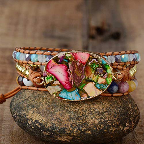 Women Wrap Bracelet Boho Natural Jasper Crystal Stone Beads Strand Bracelets - color: Style 23-Colorful Turquoise