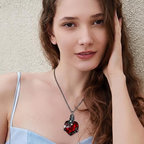 Gothic Necklace 18K Black Gold Plated Black Rose Rib Cage Heart Crystal Pendant Necklace Goth Skull Skeleton Jewelry Gifts for Women Halloween Gothic Party - color: Black Rose- Urn