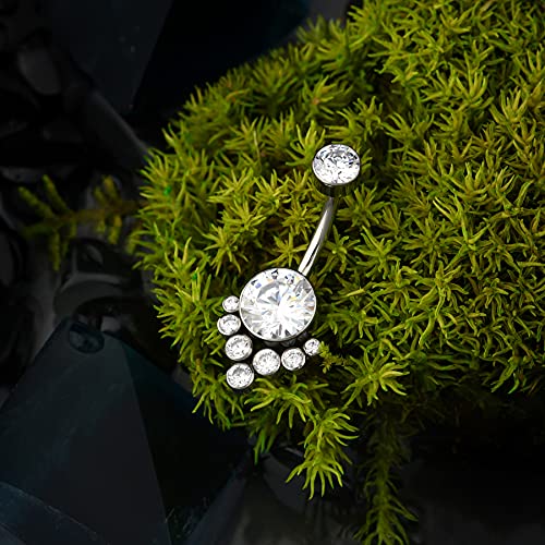 G23 Solid Titanium Belly Button Rings for Women Bezel Cluster 14G Implat-Grade Hypoallergenic Navel Rings Cute 14g Belly Rings - color: C-Clear CZ