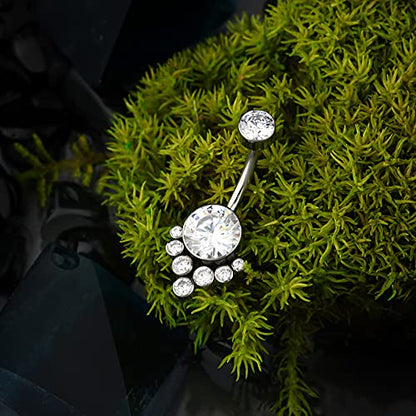 G23 Solid Titanium Belly Button Rings for Women Bezel Cluster 14G Implat-Grade Hypoallergenic Navel Rings Cute 14g Belly Rings - color: C-Clear CZ