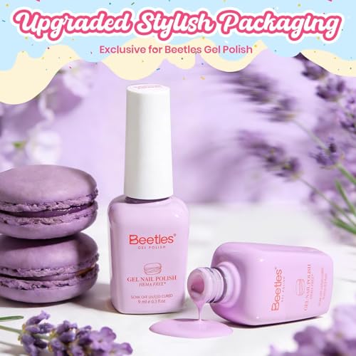 Beetles Purple Gel Nail Polish, Lavender Macarons, Light Purple Gel Polish | Color-Matched Bottle Design, Soak Off UV LED, Long-Lasting Nails Art for Home DIY & Holiday - color: J - Creme Purple | Lavender Macarons
