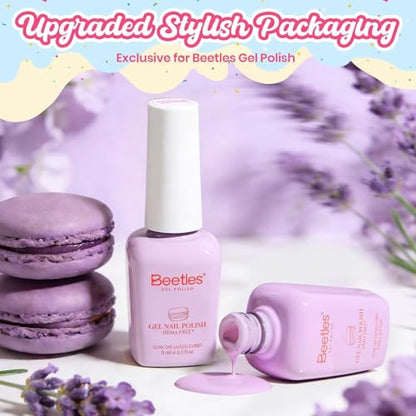 Beetles Purple Gel Nail Polish, Lavender Macarons, Light Purple Gel Polish | Color-Matched Bottle Design, Soak Off UV LED, Long-Lasting Nails Art for Home DIY & Holiday - color: J - Creme Purple | Lavender Macarons