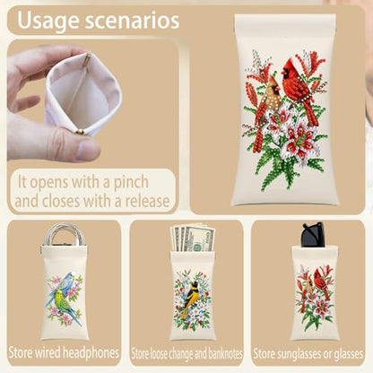 Diamond Art Painting Eye Glass Bag PU Sunglasses Glasses Storage Bag Built-in Glasses Cloth Press Automatic Closure - color: 3pcs-02