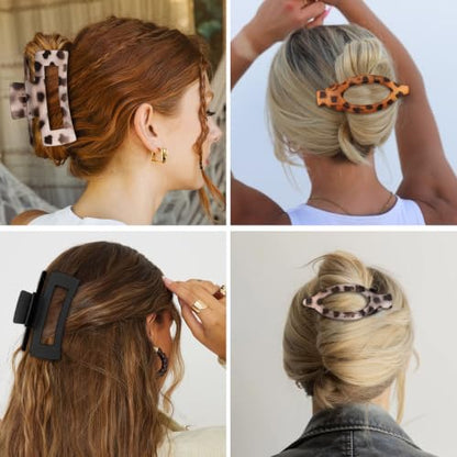 Hair Clips for Women, Flat Hair Clips, 8 pcs, 2style - Matte Leopard | 4.3 Inch Large Square Hair Claw Clips & Flat Hair Clips, Thick & Thin Hair, Hair Accessories for Women, Strong Hold Non-Slip - color: Matte Leopard