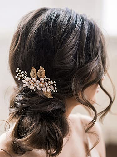 SWEETV Gold Wedding Hair Comb-Handmade Bridal Hair Clip Wedding Hair Accessories for Women - color: Gold-A