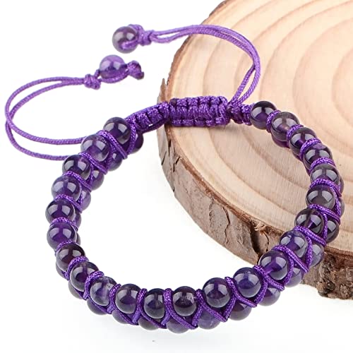 MASSIVE BEADS Double Layer Natural Chakra Healing Power Crystals Macrame Bracelet Yoga Stone Beads Gemstone Meditation Relax Anxiety Bangle for Unisex Women Men - color: Amethyst, size: 4mm