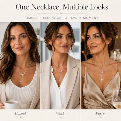 Minimalist Style Women's Necklace - Stainless Steel Low Sensitivity Creative Jewelry, Charming Banquet Style (Sun and Moon) - color: Silver Cros