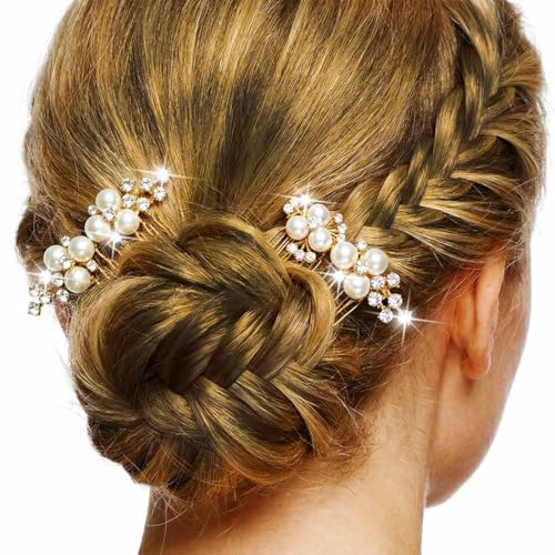 Brishow Bridal Pearl Hair Combs Gold Wedding Hair Accessories Fancy 2 Piece Hair Combs for Bridesmaid Women and Girls - color: Gold