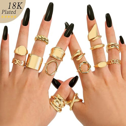 15-25 Pcs Chunky Gold Rings Set for Women, Stackable Finger Midi Rings, Dainty Gold Stacking Statement Womens ring pack - color: Gold-15Pcs