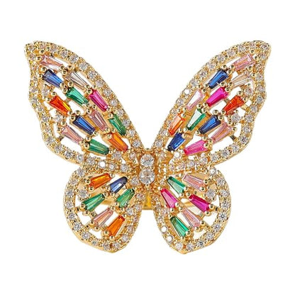 Butterfly Rings for Women Adjustable Golden Cocktail Ring Sparkly Stones Statement Silver Bow Open Wrap Bow Jewelry Bridesmaids Wedding Valentine’s Day Gift Lover Mother - color: JZ03-Colorful
