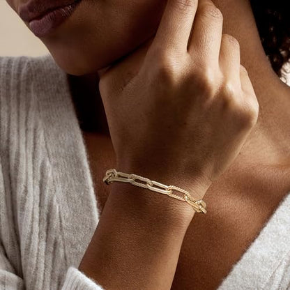 Ross-Simons 14kt Yellow Gold-Plated Paper Clip Link Toggle Bracelet