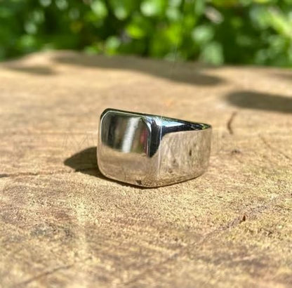 Plain Signet Ring for Men & Women, Solid 925 Sterling Silver Square Face Band, Handmade Minimal Unisex Pinky Ring, Modern Gift