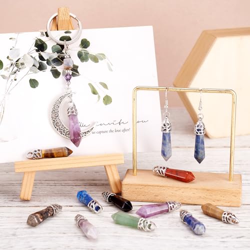 20Pcs Bullet Shape Gemstone Pendants Natural & Synthetic Random Mixed Hexagonal Chakra Crystal Pointed Quartz Charm with Platinum Alloy Loop 33~40x8~9mm for Necklace Earring Bracelet Making - color: 3-Mixed Color-Bullet
