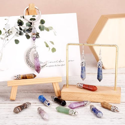 20Pcs Bullet Shape Gemstone Pendants Natural & Synthetic Random Mixed Hexagonal Chakra Crystal Pointed Quartz Charm with Platinum Alloy Loop 33~40x8~9mm for Necklace Earring Bracelet Making - color: 3-Mixed Color-Bullet