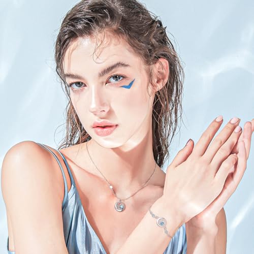 FANCIME Birthstone Bracelets 925 Sterling Silver Moon and Star Bangle Charm Bracelet Fine Jewelry Anniversary Birthday Mothers Day Gifts for Mom Her Women, Adjustable Chain 6.7"+1.2" Extend - color: link-3-aquamarine