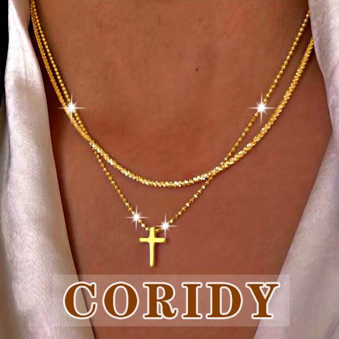 Layered Plated Silver Cross Necklace Sparkle Chain Dainty Jewelry for Women - color: C-Style