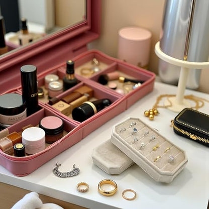 Velvet Ring Organizer Box - Ring Jewelry Box for Rings Earring, Jewelry Tray Rings holder Display Case for Girl Women (8.07"x4.13"x2.16") -PRB024-Beige - color: Beige