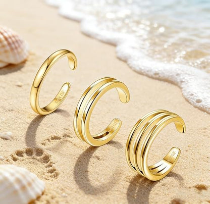 3Pcs Gold Toe Rings for Women,Trendy CZ Flower Toe Rings Silver Open Adjustable Band Ring Summer Foot Jewelry Accessories - color: gold