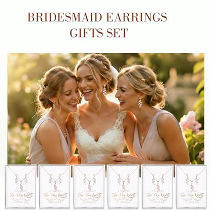 DHQH Bridesmaid Necklace Earrings Set Gifts I Couldn't Say I DO Without You Cubic Zirconia Leaf Pendant Necklace Bridesmaid Proposal Gift Set of 4 6 - color: rose-leaf-6set