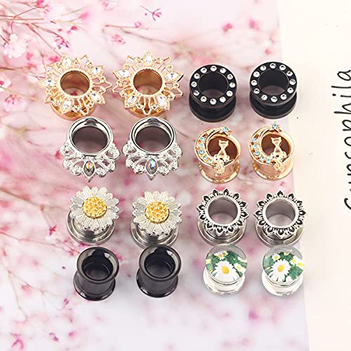 Suotarn 8 Pairs Ear Gauges For Women Black Internally Flare Earrings Plugs Gauges For Ear Stainless Steel Plug Tunnel Piercing Stretcher Kit 00g 0g-5/8'' inch - color: 8mm=0g
