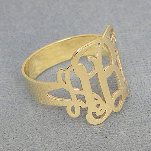 3 Initials Monogram Ring Solid 10k Yellow Gold Personalized Monogrammed Custom-Made Fine Jewelry