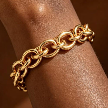 Chunky Gold Bracelet for Women Non Tarnish, Trendy Stretch Cuban Link Chain Plated Gold Bangle Bracelets - color: O-Small-Gold