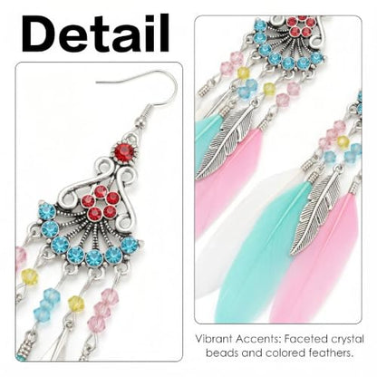 FRESHME Feather Earrings for Women - Native American Jewelry Boho Dangle Ethnic Indian Ear Drop for Music Festival Birthday - color: Little Coloful