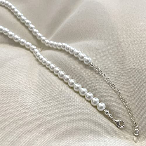 Zeffy Pearl Necklace 8MM Dainty Round Imitation Pearl Choker Necklace Wedding Pearl Necklace Delicate Jewelry for Women Simple Bridesmaid Jewelry Gifts - style: Style1-8mm Silver Pearl Necklace（14"+2"）