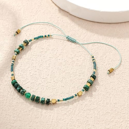 KELITCH Crystal Agate Friendship Bracelet Handmade Seed Beads Adjustable Bracelets for Women - color: Green