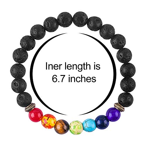 M MOOHAM Mens Bracelet - Beaded Natural Stone 8mm Tiger Eye Matte Agate Lava Rock Bracelets for Men Teen Boys Grandpa Dad Birthday Gifts Jewelry - style: Lava rock & Chakra Bracelet