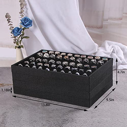 Julysky 4 Pcs/set Stackable Jewelry Organizer Trays for Drawer,100 Slots Ring Tray，Necklace Tray,12 Grid,24 Grid Jewelry Displays for Selling,Black - size: 100slot+Necklice+12grid+24grid