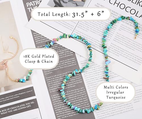 Aobei Pearl 8mm Round Natural Amazonite/Irregular Turquoise Long Beaded Necklace Wrap Bracelet Handmade Gemstone Jewelry for Women Men - style: Multicolors Turquoise-31.5"+6"