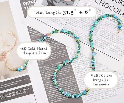 Aobei Pearl 8mm Round Natural Amazonite/Irregular Turquoise Long Beaded Necklace Wrap Bracelet Handmade Gemstone Jewelry for Women Men - style: Multicolors Turquoise-31.5"+6"