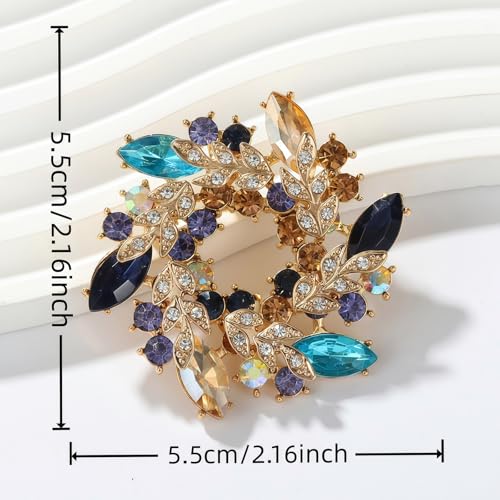 2pcs Rhinestone Brooch Pin for Women Dress Elegant Stylish Crystal Brooches Fashion Accessories Pins Lapel Boutonniere Ideas Wedding Christmas Birthday Jewelry Easter Gift - color: 09 Blue Colorful/Silver