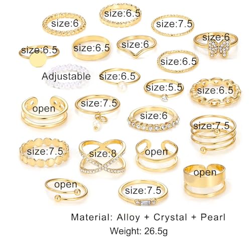 Airvess Gold Knuckle Rings for Women Trendy, Vintage Stackable Rings 14k Gold Plated Rings Sets Dainty Joint Finger Midi Ring Cute Rings Pack Festival Jewelry Gift - style: 22 Pcs