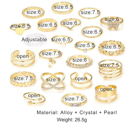 Airvess Gold Knuckle Rings for Women Trendy, Vintage Stackable Rings 14k Gold Plated Rings Sets Dainty Joint Finger Midi Ring Cute Rings Pack Festival Jewelry Gift - style: 22 Pcs