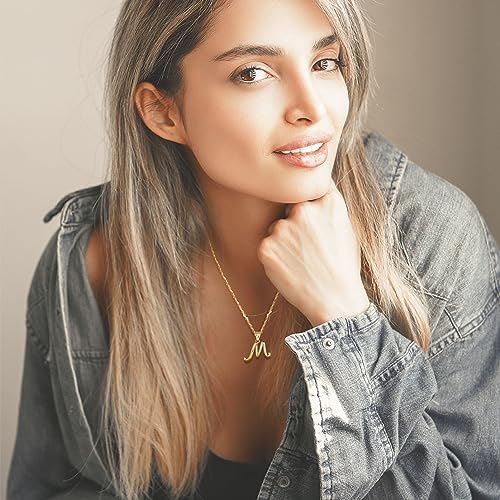 EUDORA Sterling Silver Initial Necklaces for Women, Classic 26 Letter Neckless Gifts for Girls, Sister, Mother Daughter, 18 inch Chain - style: M-Gold