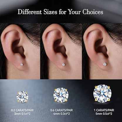 Limerencia Moissanite Internal Thread 18G Titanium Earrings, Hypoallergenic F136 Titanium Flat Back Piercing Studs, VVS1 Lab-created Moissanite Studs for Women Men Tragus Helix Cartilage Conch Labret - color: Gold, size: 4mm-0.6ct(0.3ct Each)