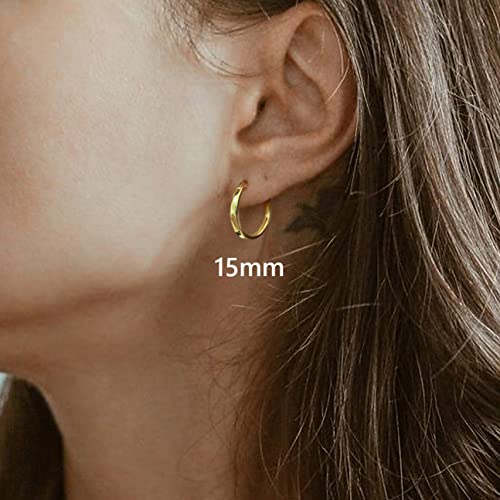 18K Gold Plated Hoop Earrings - 925 Sterling Silver Hoop Earrings Womens Hypoallergenic Hoops | Square Tube Hoop Earrings for Women 15mm/20mm/30mm/40mm - color: Gold 15mm
