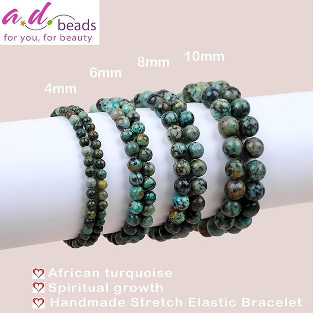 AD Beads Handmade Gemstone Stretch Elastic Bracelet Crystal Healing Reiki Nature's Beauty and Spiritual Essence Unisex (12mm, African Turquoise (Spiritual growth)) - color: African Turquoise (Spiritual Growth), size: 12mm