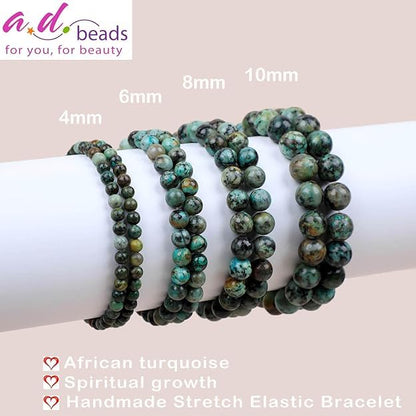 AD Beads Handmade Gemstone Stretch Elastic Bracelet Crystal Healing Reiki Nature's Beauty and Spiritual Essence Unisex (12mm, African Turquoise (Spiritual growth)) - color: African Turquoise (Spiritual Growth), size: 12mm