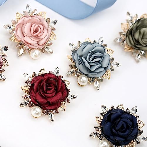 Elegant Rose Flower Brooch Pin for Women Men Wedding Party Gentleman's Essentials Handmade Imitation Crystal Pearl Fabric Flower Lapel Pin Dress Suit Accessories Boutonniere Ideas Gift - color: Blue