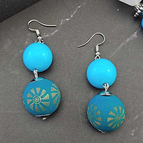 Bocar 3 Layer Chunky Statement Beaded Necklace and Earrings Set, Fashion Multi Layer Women Collar Necklace Jewelry Set - color: Cyan Blue