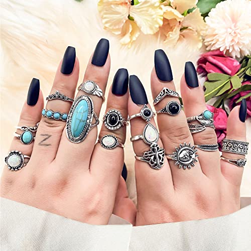17IF Vintage Silver Knuckle Rings Set for Women Men, Chunky Boho Rings | Aesthetic Snake Grunge Stackable Gothic Ring Adjustable Y2K Punk Bulky Finger Alt of Rings, Stacking Flower Midi Ring Pack - style: 19
